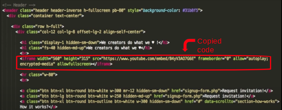 HTML coding with YouTube iframe pasted inside