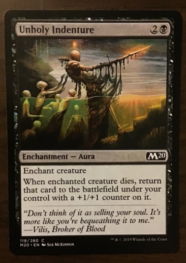 Unholy Indenture: black aura enchantment showing a corpse being raised out of a river