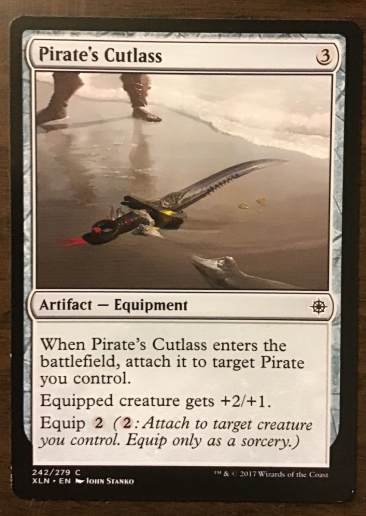 Pirate's Cutlass, grey artifact equipment card showing sword in the sand
