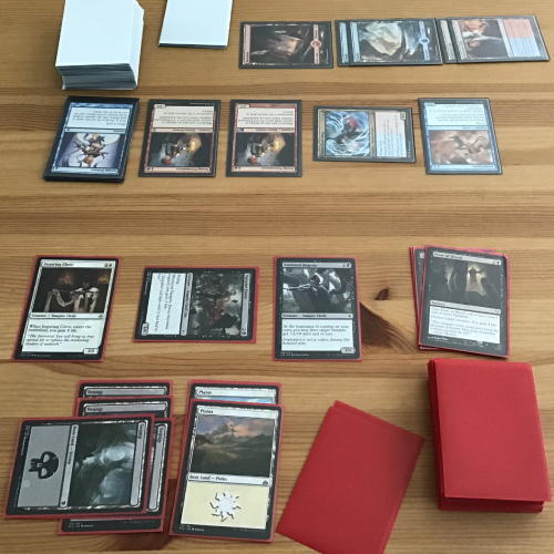 sleeved Magic cards on tabletop